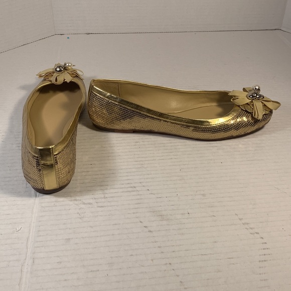 Coach Abigail Gold Sequin Ballet Flats With Logo Charms - Picture 5 of 8